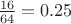 $\frac{16}{64}=0.25$