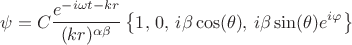 $$\psi = C \frac{e^{ - i \omega t - k r}}{(k r)^{\alpha \beta}} \left\{ 1, \, 0, \,
i \beta \cos(\theta), \,
i \beta \sin(\theta) e^{i \varphi} \right\}$$