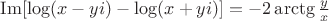 $\operatorname{Im}[\log(x-yi)-\log(x+yi)]=-2\arctg\frac{y}{x}$