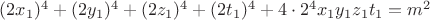 $(2x_1)^4+(2y_1)^4+(2z_1)^4+(2t_1)^4+4\cdot 2^4x_1y_1z_1t_1=m^2$