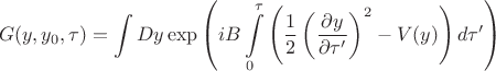 $$
G(y,y_0,\tau)=\int Dy \exp{\left(iB\int\limits_{0}^{\tau}\left(\frac{1}{2}\left(\frac{\partial y}{\partial \tau'}\right)^2-V(y)\right)d\tau'\right)}
$$