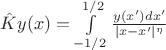 $\hat{K}y(x)=\int\limits_{-1/2}^{1/2}\frac{y(x')dx'}{|x-x'|^\eta}$