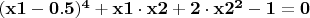 $\mathbf{(x1-0.5)^4+x1\cdot x2+2\cdot x2^2-1=0}$