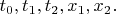$t_0, t_1,t_2,x_1,x_2.$