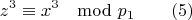 $$z^3 \equiv x^3 \mod p_1 \qquad (5)$$