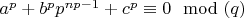 $a^p+b^pp^{np-1}+c^p \equiv 0 \mod (q)$