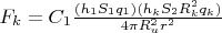 $F_k=C_1\frac{(h_1 S_1 q_1)(h_k S_2 R_k^2 q_k)}{4\pi R_u^2 r^2}$