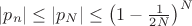 $|p_n|\le |p_N|\le \left(1-\frac{1}{2N} \right)^{N}$