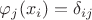 $\varphi_j(x_i)=\delta_{ij}$