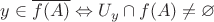 $y\in\overline{f(A)}\Leftrightarrow U_{y}\cap f(A)\ne\varnothing$