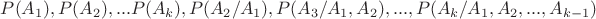 $P(A_1), P(A_2),...P(A_k), P(A_2/A_1), P(A_3/A_1,A_2),...,P(A_k/A_1,A_2,...,A_{k-1})$