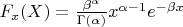 $F_x(X)=\frac {\beta ^\alpha}{\Gamma(\alpha)}x^{\alpha -1}e^{-\beta x}$