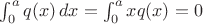 $\int_0^a q(x)\,dx=\int_0^a xq(x)\dx=0$