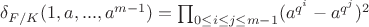 $\delta_{F/K}(1,a,...,a^{m-1}) = \prod_{0\le i\le j\le{m-1}} (a^{q^{i}}-a^{q^j})^2$