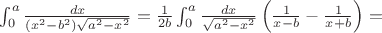$\int_0^a\frac{dx}{(x^2-b^2)\sqrt{a^2-x^2}}=\frac{1}{2b}\int_0^a\frac{dx}{\sqrt{a^2-x^2}}\left(\frac{1}{x-b}-\frac{1}{x+b}\right)=$