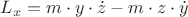 ${L_x} = m \cdot y \cdot \dot z - m \cdot z \cdot \dot y$
