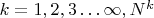 $k=1, 2, 3&hellip; \infty, N^k$