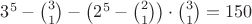 $3^5-\binom31-\left(2^5-\binom21\right)\cdot\binom31=150$
