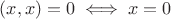 $(x,x)=0\iff x=0$