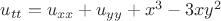 $u_{tt} = u_{xx} + u_{yy} + x^3 - 3xy^2$