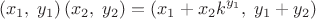 $$\left(x_1,\;y_1\right)\left(x_2,\;y_2\right)=\left(x_1+x_2k^{y_1},\;y_1+y_2\right)$$