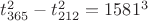 $t_{365}^2-t_{212}^2=1581^3$