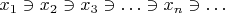 $x_1\ni x_2\ni x_3\ni\ldots\ni x_n\ni\ldots$