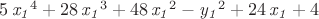 $5\,{{\it x_1}}^{4}+28\,{{\it x_1}}^{3}+48\,{{\it x_1}}^{2}-{{\it y_1}}^{2}+24\,{\it x_1}+4$