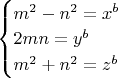 $\begin{cases}m^2-n^2=x^b\\ 2mn=y^b\\ m^2+n^2=z^b\end{cases}$