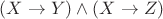 $(X\to Y)\wedge(X\to Z)$