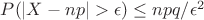 $P(|X-np|>\epsilon)\le npq/\epsilon^2$