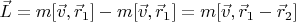 $\vec L=m[\vec v, \vec r_1] - m[\vec v, \vec r_1] = m[\vec v, \vec r_1 - \vec r_2]$