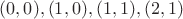 $(0,0), (1,0), (1,1), (2,1)$