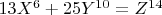 $13X^6+25Y^{10}=Z^{14}$