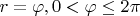 $r=\varphi, 0<\varphi\leq2\pi$