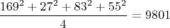 $\dfrac{169^2+27^2+83^2+55^2}{4}=9801$