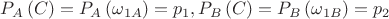 $\[{P_A}\left( C \right) = {P_A}\left( {{\omega _{1A}}} \right) = {p_1},{P_B}\left( C \right) = {P_B}\left( {{\omega _{1B}}} \right) = {p_2}\]$