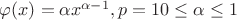 $\varphi(x) = \alpha x^{\alpha-1}, p = 1б 0 \leq \alpha \leq 1$