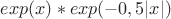 $exp(x)*exp(-0,5|x|)$