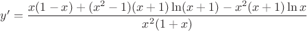 $y'=\dfrac{x(1-x)+(x^2-1)(x+1) \ln (x+1) - x^2 (x+1) \ln x}{x^2(1+x)}$
