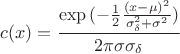 $$c(x)=\frac{\exp {(-\frac 12\frac{(x-\mu )^2}{\sigma _\delta ^2+\sigma ^2})}}{2\pi \sigma\sigma _\delta}$$