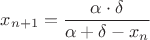 $$x_{n+1}=\frac{\alpha \cdot \delta}{\alpha+\delta-x_n}$$