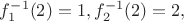 $f^{-1}_1(2)=1, f^{-1}_2(2)=2,$