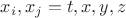 $x_i, x_j=t,x,y,z$