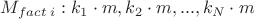 $M_{fact\;i} : k_1\cdot m, k_2\cdot m, ... , k_N\cdot m$