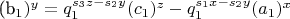 (b_1)^y = q_1^{s_3z - s_2y}(c_1)^z - q_1^{s_1x - s_2y}(a_1)^x