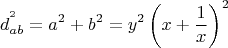 $$d_{ab}^{^2 }  = a^2  + b^2  = y^2 \left( {x + \frac{1}{x}} \right)^2$