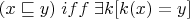 $(x \sqsubseteq y)\; iff\; \exists k[k(x) = y]$
