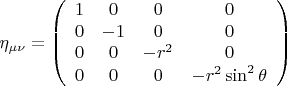 $$ \eta_{\mu \nu} = \left ( \begin{array}{cccc}
1&0&0&0\\
0&-1&0&0\\
0&0&-r^2&0\\
0&0&0&-r^2 \sin^2 \theta
\end{array} \right ) $$