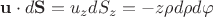 $\mathbf u \cdot d\mathbf S = u_z dS_z = -z \rho d\rho d\varphi$